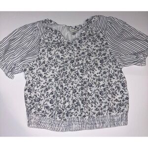 American Eagle Floral Striped Short Sleeve Smocked Blouse Top Cute & Comfy Small